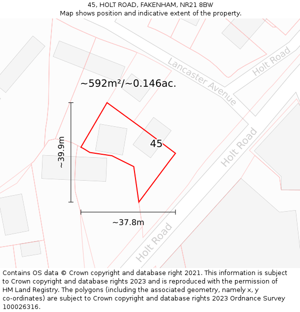 45, HOLT ROAD, FAKENHAM, NR21 8BW: Plot and title map