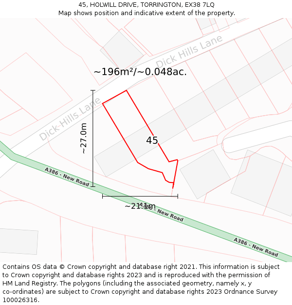 45, HOLWILL DRIVE, TORRINGTON, EX38 7LQ: Plot and title map