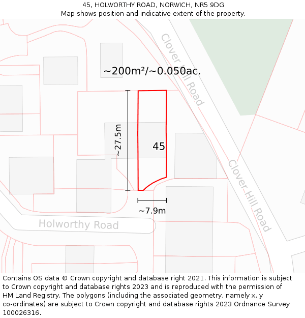 45, HOLWORTHY ROAD, NORWICH, NR5 9DG: Plot and title map