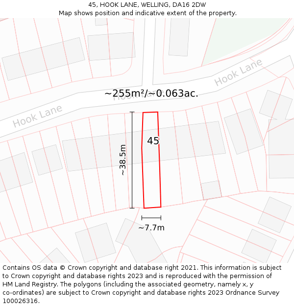 45, HOOK LANE, WELLING, DA16 2DW: Plot and title map