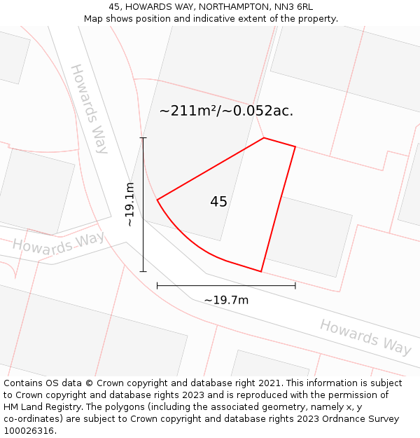 45, HOWARDS WAY, NORTHAMPTON, NN3 6RL: Plot and title map