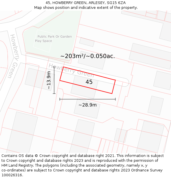 45, HOWBERRY GREEN, ARLESEY, SG15 6ZA: Plot and title map