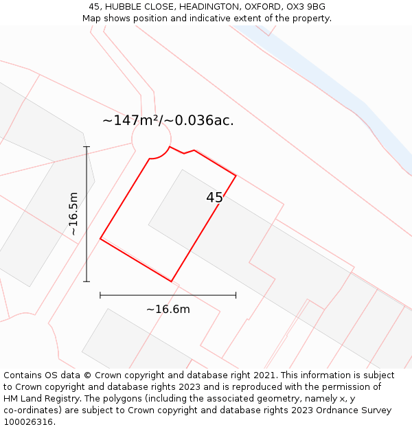 45, HUBBLE CLOSE, HEADINGTON, OXFORD, OX3 9BG: Plot and title map