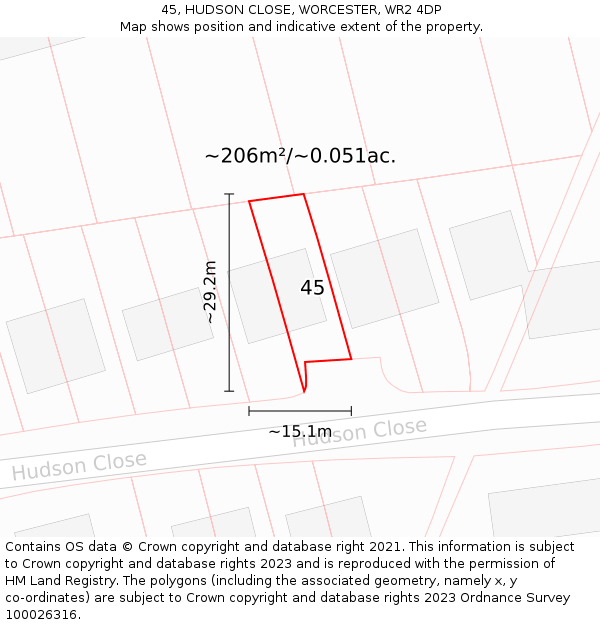 45, HUDSON CLOSE, WORCESTER, WR2 4DP: Plot and title map