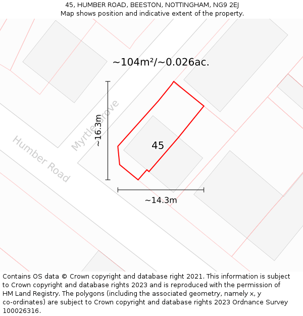 45, HUMBER ROAD, BEESTON, NOTTINGHAM, NG9 2EJ: Plot and title map