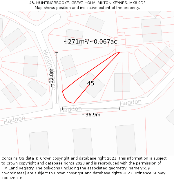 45, HUNTINGBROOKE, GREAT HOLM, MILTON KEYNES, MK8 9DF: Plot and title map