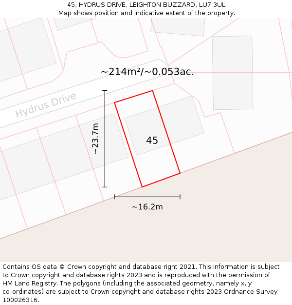 45, HYDRUS DRIVE, LEIGHTON BUZZARD, LU7 3UL: Plot and title map