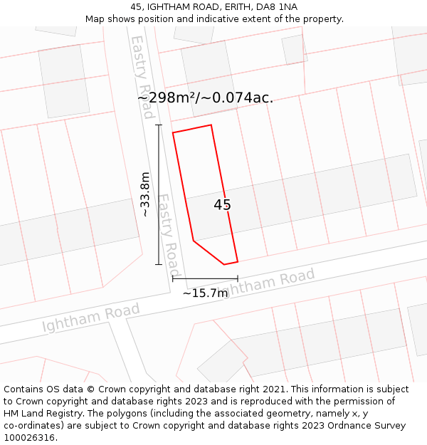 45, IGHTHAM ROAD, ERITH, DA8 1NA: Plot and title map