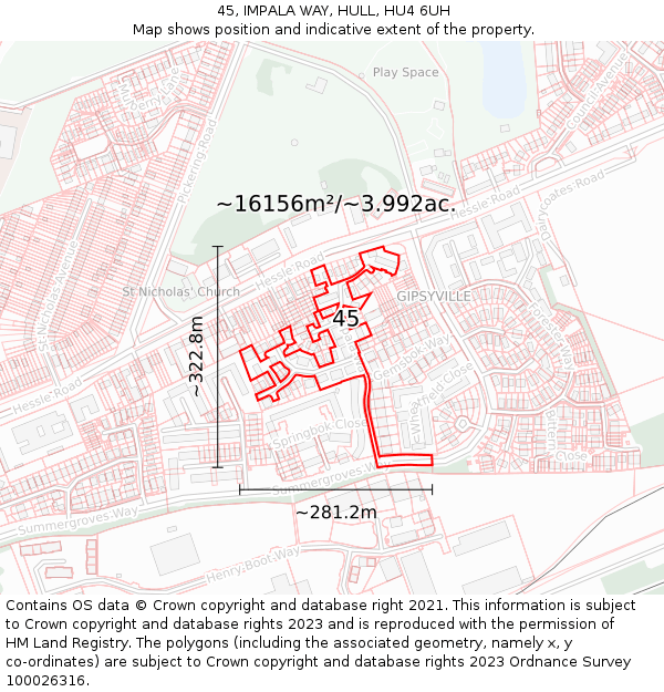 45, IMPALA WAY, HULL, HU4 6UH: Plot and title map