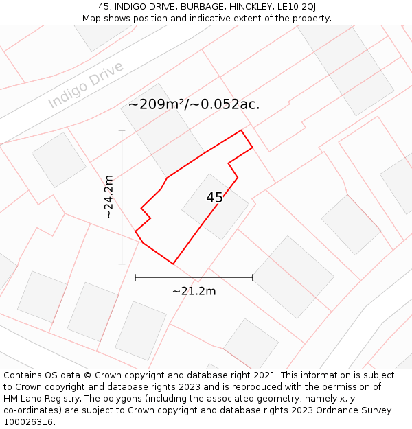 45, INDIGO DRIVE, BURBAGE, HINCKLEY, LE10 2QJ: Plot and title map