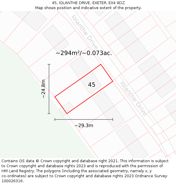 45, IOLANTHE DRIVE, EXETER, EX4 9DZ: Plot and title map