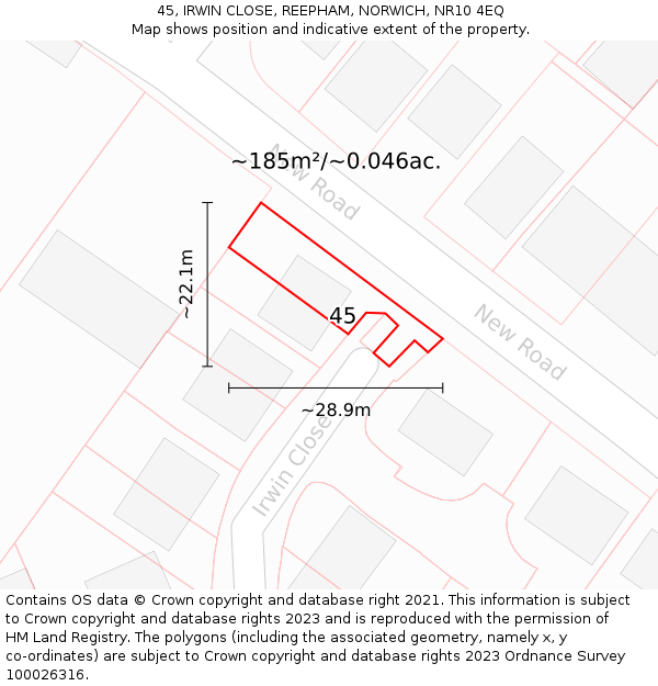 45, IRWIN CLOSE, REEPHAM, NORWICH, NR10 4EQ: Plot and title map