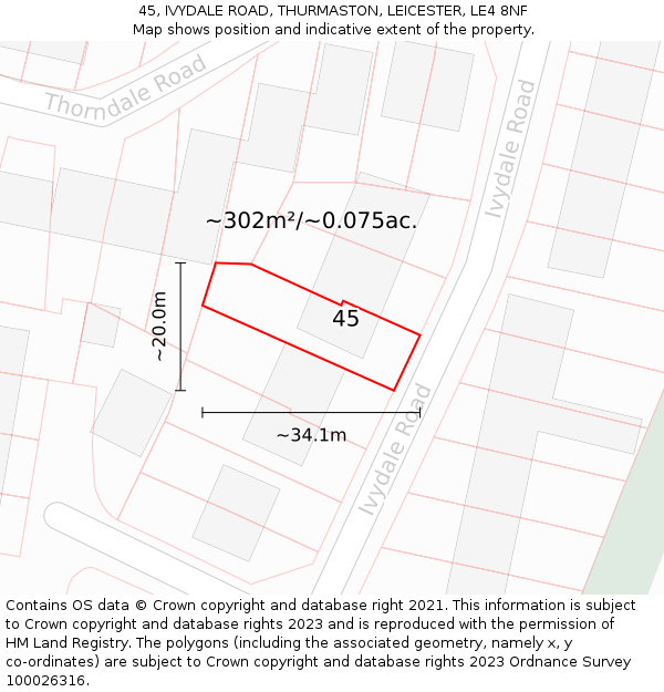 45, IVYDALE ROAD, THURMASTON, LEICESTER, LE4 8NF: Plot and title map