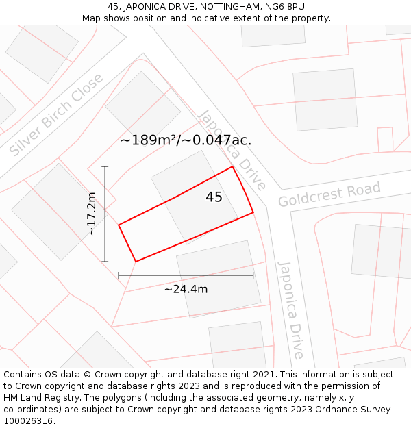 45, JAPONICA DRIVE, NOTTINGHAM, NG6 8PU: Plot and title map