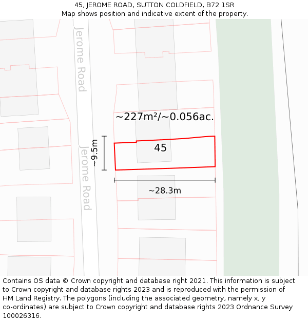 45, JEROME ROAD, SUTTON COLDFIELD, B72 1SR: Plot and title map