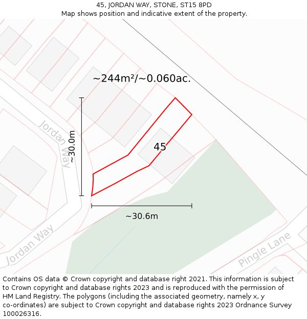 45, JORDAN WAY, STONE, ST15 8PD: Plot and title map