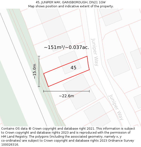 45, JUNIPER WAY, GAINSBOROUGH, DN21 1GW: Plot and title map