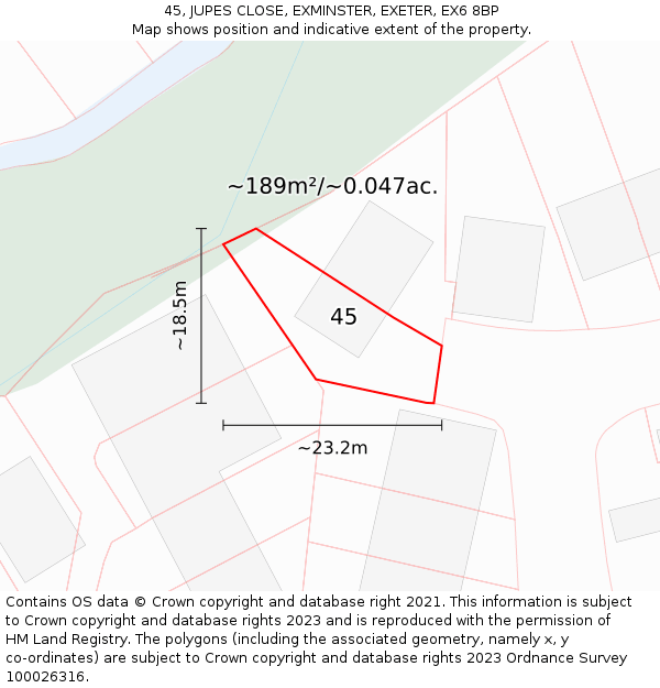 45, JUPES CLOSE, EXMINSTER, EXETER, EX6 8BP: Plot and title map