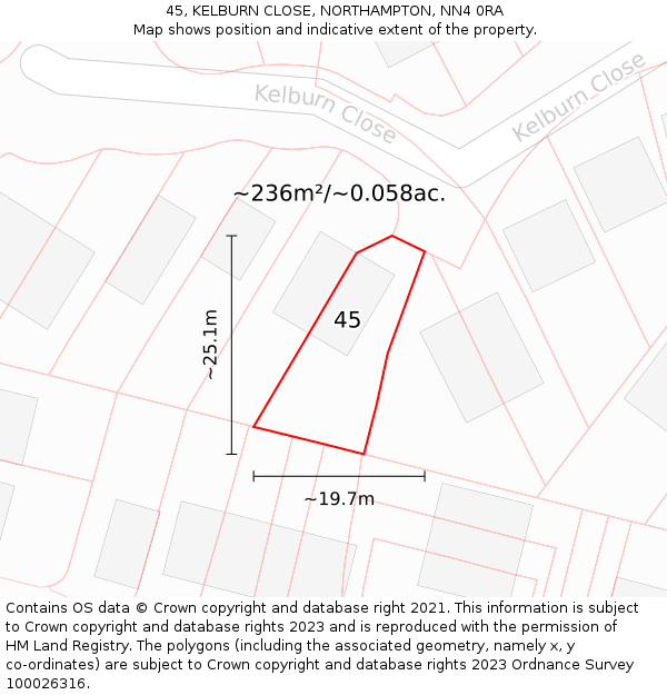 45, KELBURN CLOSE, NORTHAMPTON, NN4 0RA: Plot and title map