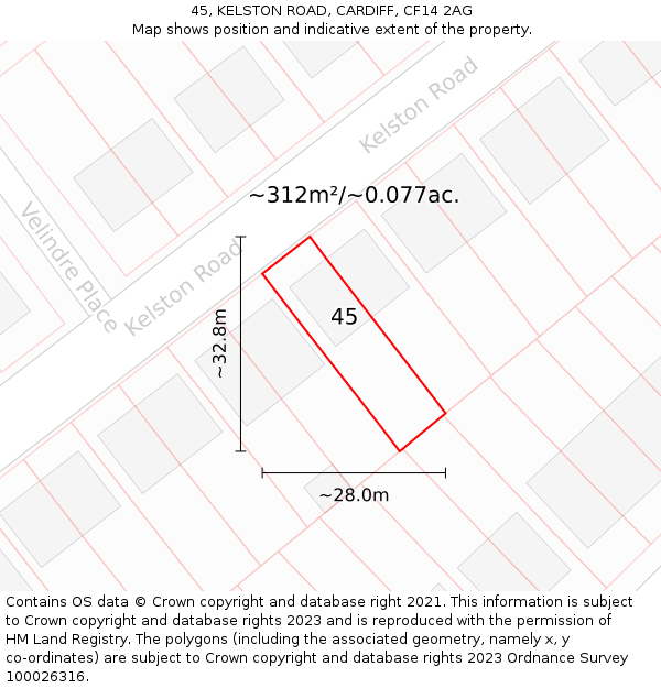 45, KELSTON ROAD, CARDIFF, CF14 2AG: Plot and title map
