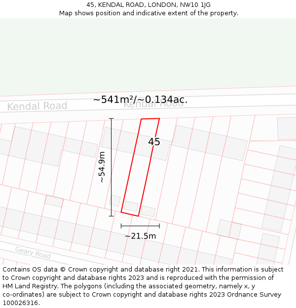 45, KENDAL ROAD, LONDON, NW10 1JG: Plot and title map