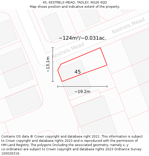45, KESTRELS MEAD, TADLEY, RG26 4QD: Plot and title map