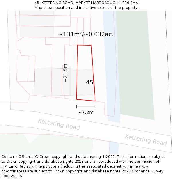 45, KETTERING ROAD, MARKET HARBOROUGH, LE16 8AN: Plot and title map