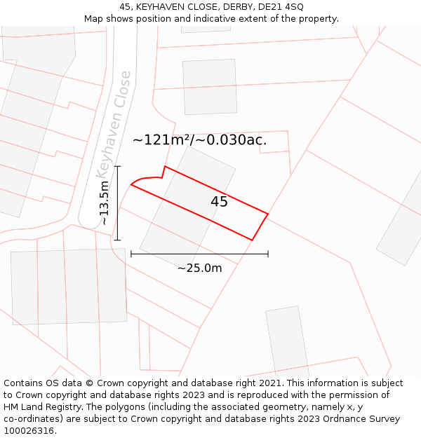 45, KEYHAVEN CLOSE, DERBY, DE21 4SQ: Plot and title map
