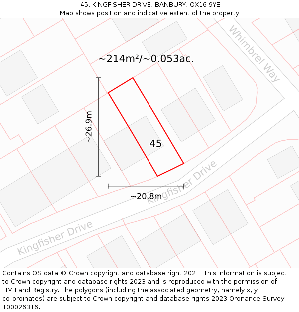 45, KINGFISHER DRIVE, BANBURY, OX16 9YE: Plot and title map