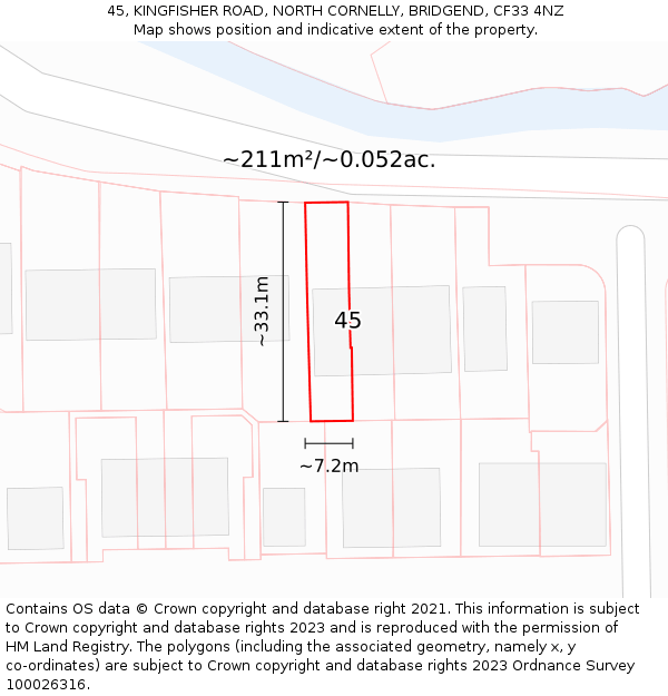 45, KINGFISHER ROAD, NORTH CORNELLY, BRIDGEND, CF33 4NZ: Plot and title map