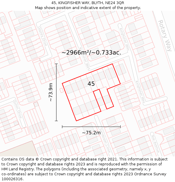 45, KINGFISHER WAY, BLYTH, NE24 3QR: Plot and title map