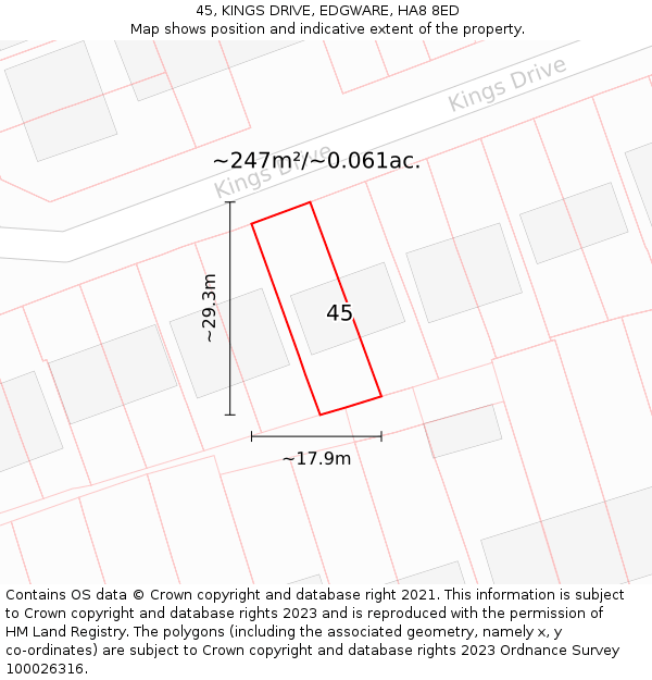 45, KINGS DRIVE, EDGWARE, HA8 8ED: Plot and title map