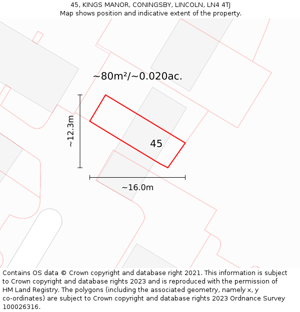 45, KINGS MANOR, CONINGSBY, LINCOLN, LN4 4TJ: Plot and title map