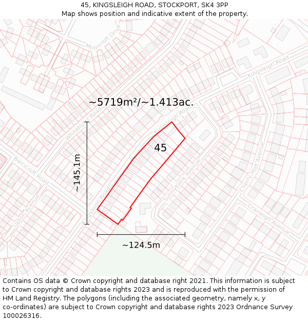 45, KINGSLEIGH ROAD, STOCKPORT, SK4 3PP: Plot and title map