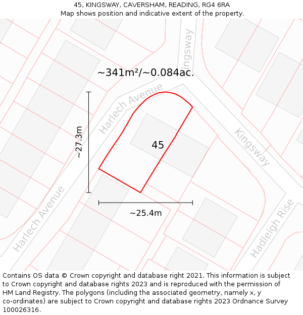 45, KINGSWAY, CAVERSHAM, READING, RG4 6RA: Plot and title map