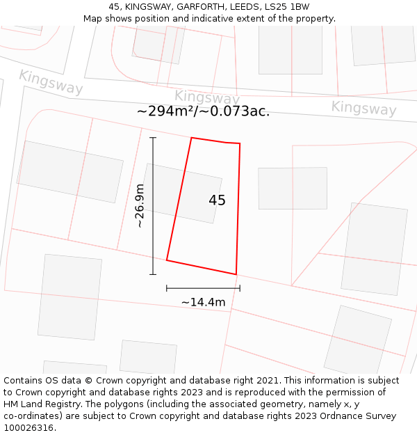 45, KINGSWAY, GARFORTH, LEEDS, LS25 1BW: Plot and title map
