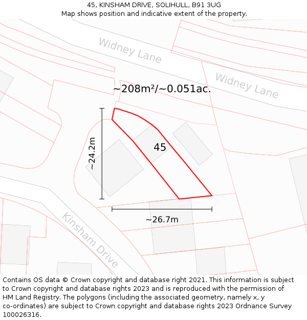 45, KINSHAM DRIVE, SOLIHULL, B91 3UG: Plot and title map