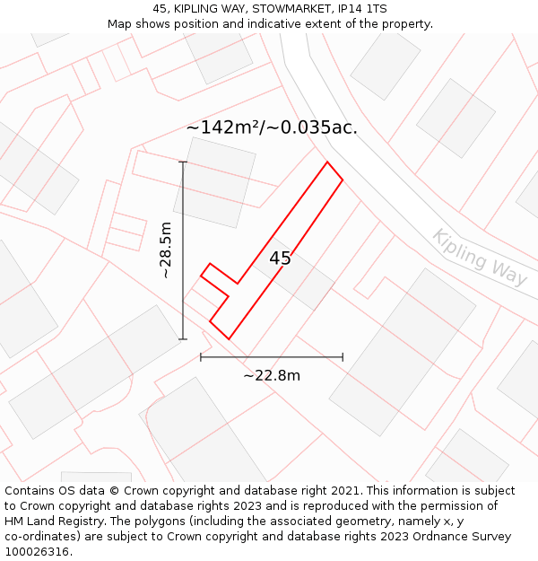 45, KIPLING WAY, STOWMARKET, IP14 1TS: Plot and title map