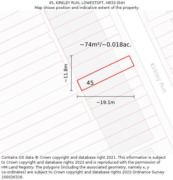 45, KIRKLEY RUN, LOWESTOFT, NR33 0NH: Plot and title map