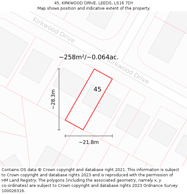 45, KIRKWOOD DRIVE, LEEDS, LS16 7DY: Plot and title map