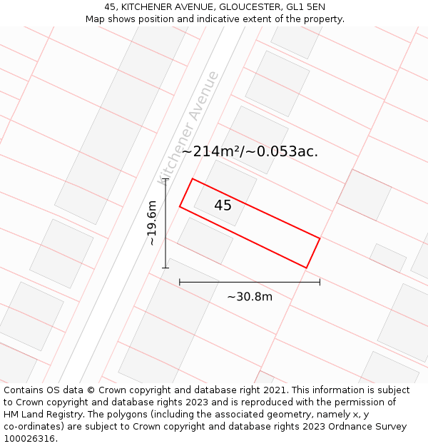 45, KITCHENER AVENUE, GLOUCESTER, GL1 5EN: Plot and title map