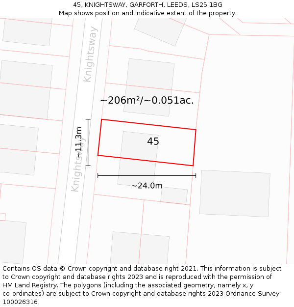 45, KNIGHTSWAY, GARFORTH, LEEDS, LS25 1BG: Plot and title map