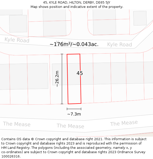 45, KYLE ROAD, HILTON, DERBY, DE65 5JY: Plot and title map