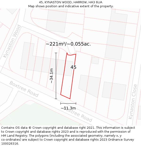 45, KYNASTON WOOD, HARROW, HA3 6UA: Plot and title map