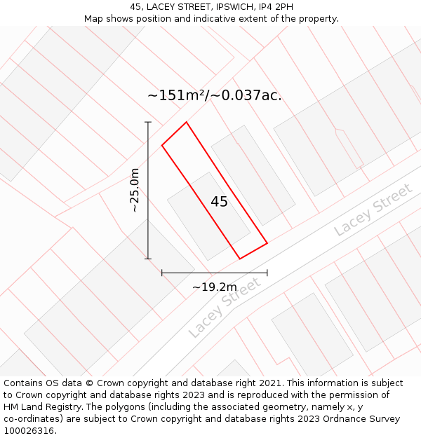 45, LACEY STREET, IPSWICH, IP4 2PH: Plot and title map