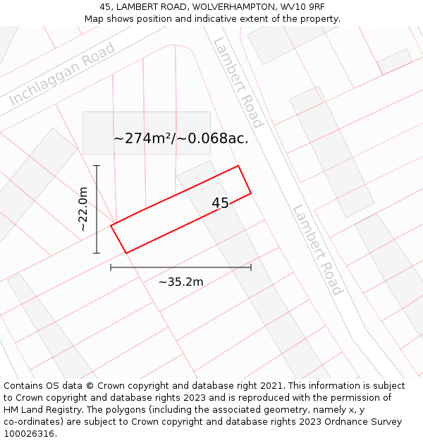 45, LAMBERT ROAD, WOLVERHAMPTON, WV10 9RF: Plot and title map