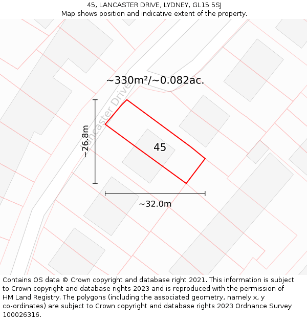 45, LANCASTER DRIVE, LYDNEY, GL15 5SJ: Plot and title map