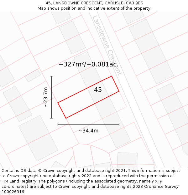 45, LANSDOWNE CRESCENT, CARLISLE, CA3 9ES: Plot and title map