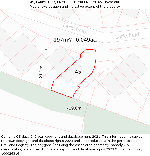 45, LARKSFIELD, ENGLEFIELD GREEN, EGHAM, TW20 0RB: Plot and title map
