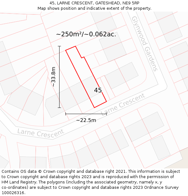 45, LARNE CRESCENT, GATESHEAD, NE9 5RP: Plot and title map